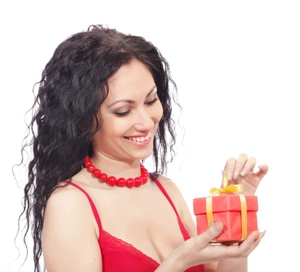 Hermosa caja de regalo mujer — Foto de Stock