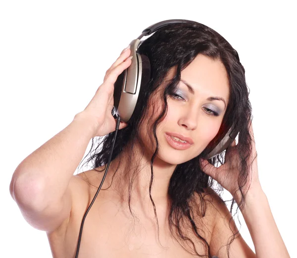 Blond woman with headphones — Stock Photo, Image