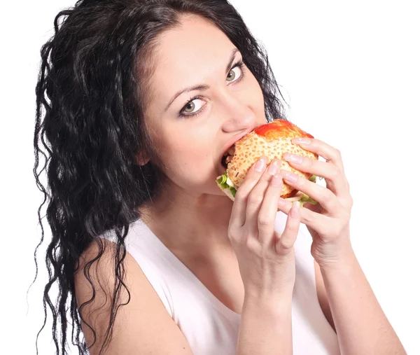 Жінка з гамбургера — стокове фото