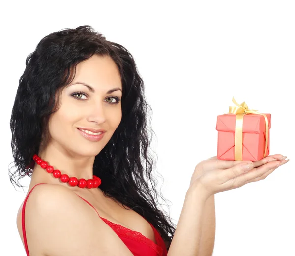 Hermosa mujer con caja de regalo —  Fotos de Stock