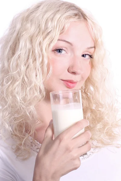 Beautiful woman milk — Stock Photo, Image