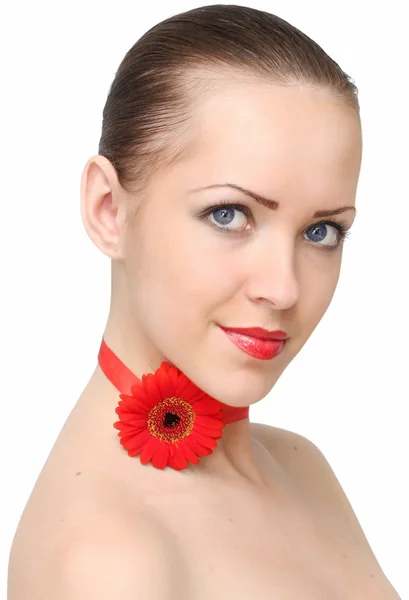 Bella donna con fiore rosso — Foto Stock