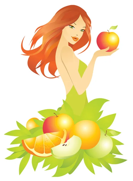 Piękna kobieta z owocami — Wektor stockowy