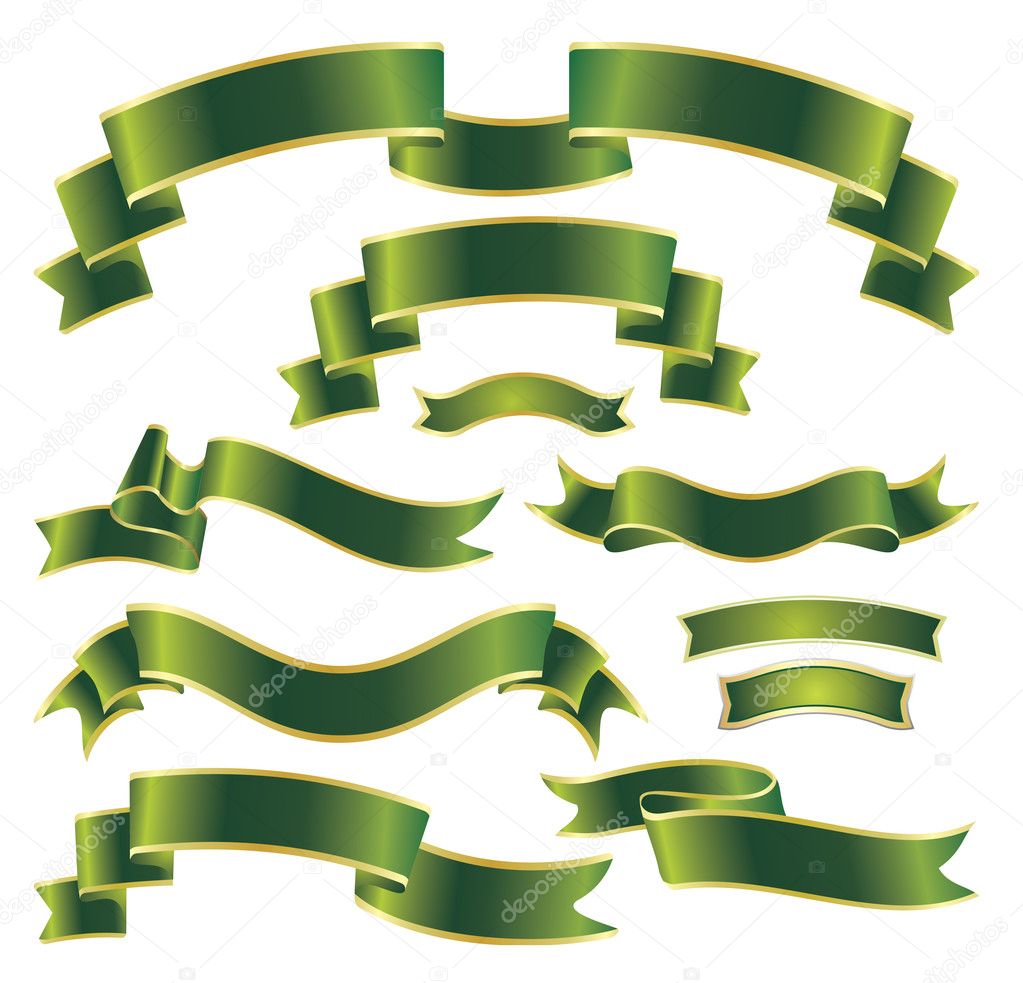 Set of green ribbons