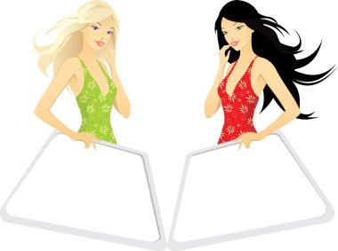 Two girls with frames clipart