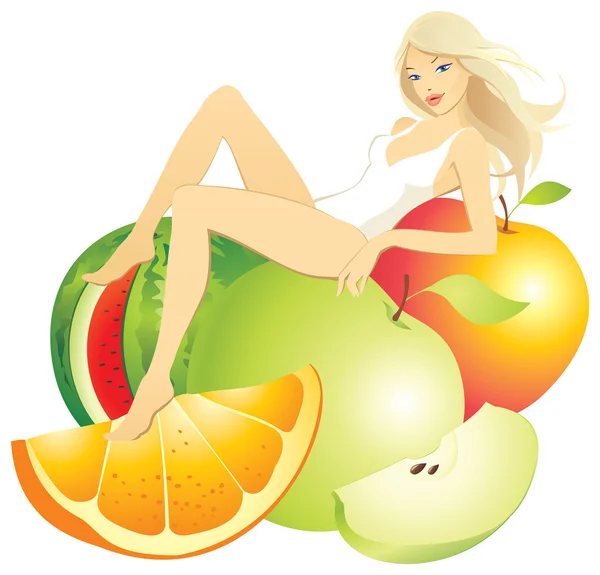 Belle femme aux fruits — Image vectorielle