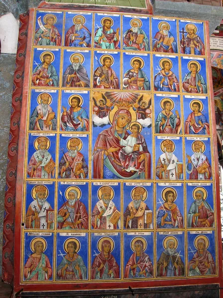 Icon maria with jesus and saints — Stock Photo, Image