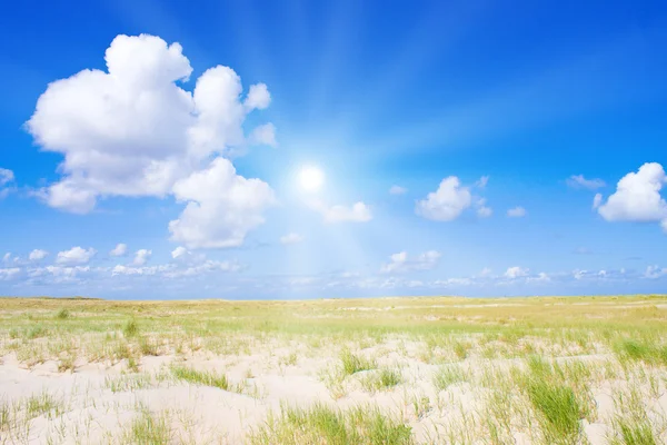 Strand und Dünen mit schönem Sonnenlicht — Stockfoto