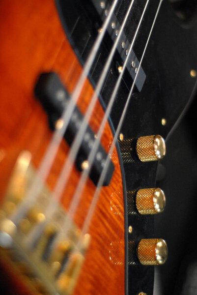 Strings of an electric bass