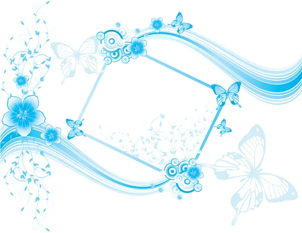 Fundo floral azul com borboletas — Vetor de Stock