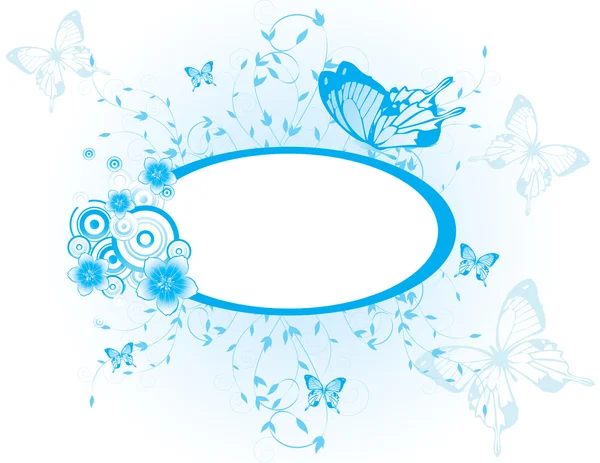 蓝色花卉背景与蝴蝶 免版税图库插图