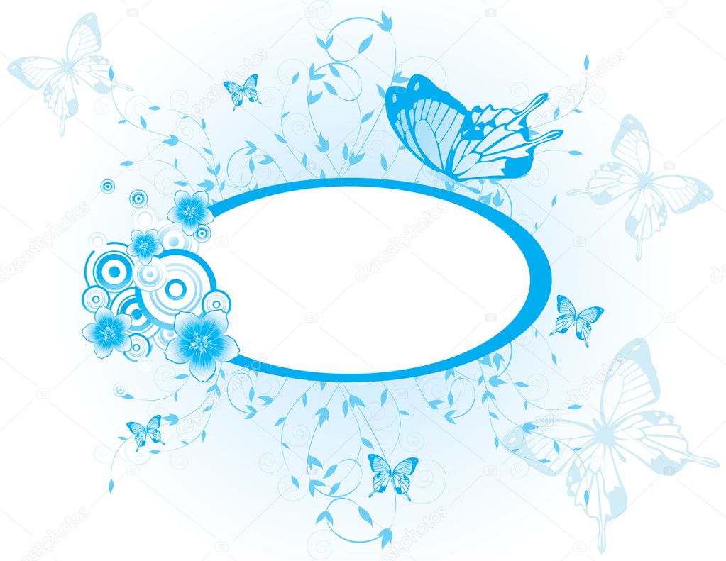 Blue floral background with butterflies