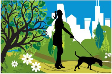 Woman with a dog (park) clipart