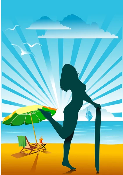 Girl on the beach — Stock Vector