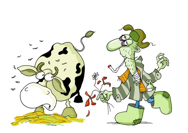 El pastor y la vaca — Vector de stock