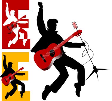 The singer with a guitar appears on stage clipart