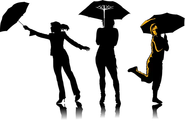 Femme avec parapluies — Image vectorielle