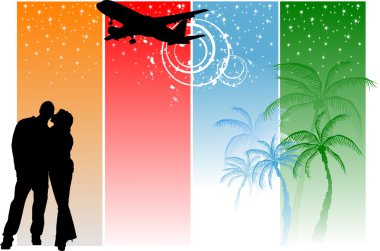 Plane over beach clipart