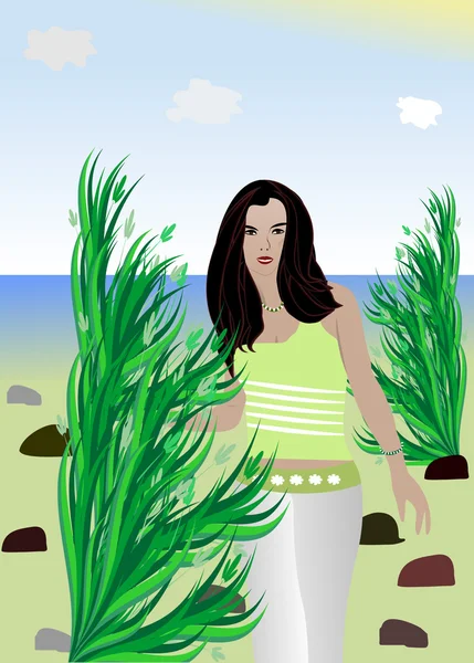 Stock vector The girl on the beach