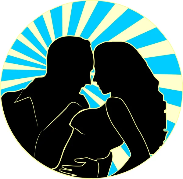 Loving couple on a round background with — Stock Vector