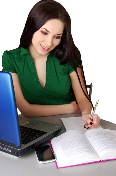 Portret van een vrouw die op laptop werkt — Stockfoto