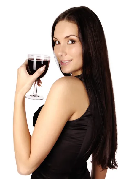 Krásná brunetka pití vína — Stock fotografie