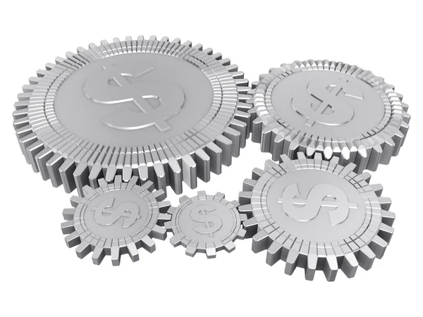 Five silver dollar gears — Stock Photo, Image