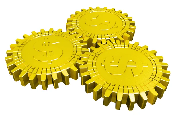 Engrenagens de dinheiro dourado isolado — Fotografia de Stock