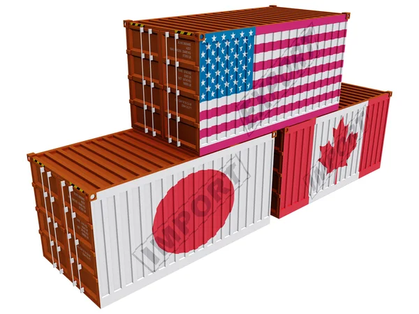Trade containers USA Japan Canada — Stock Photo, Image