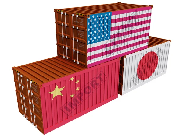 コンテナー アメリカ日本中国を貿易します。 — ストック写真
