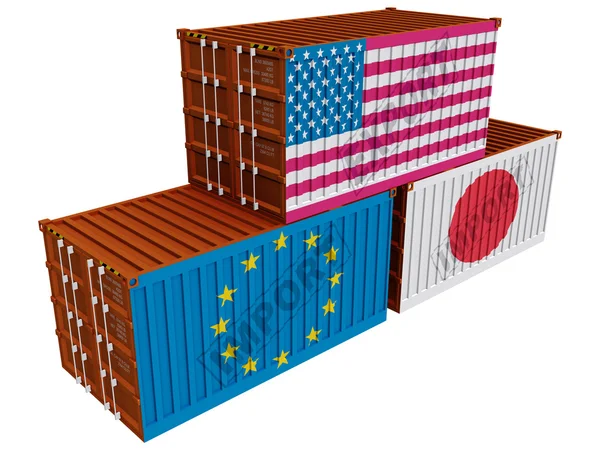 Recipientes comerciais EUA Japão UE — Fotografia de Stock