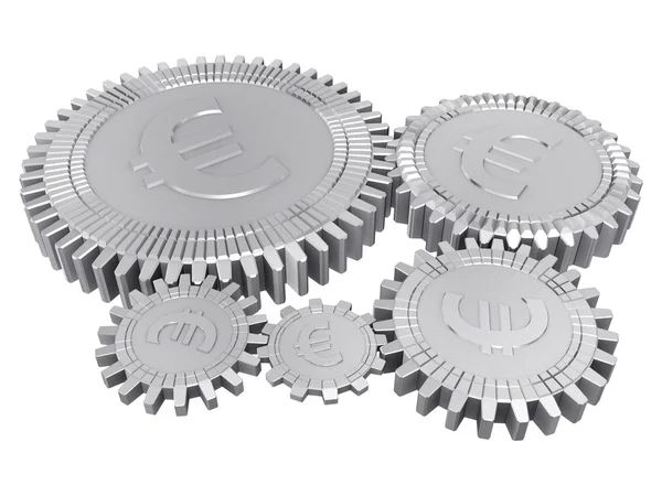 Pět stříbrných euro gears, samo — Stock fotografie