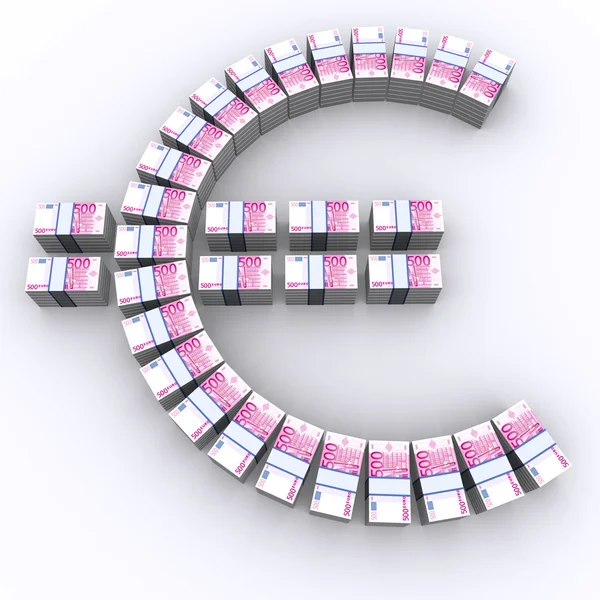 Stacks of 500 euro bills arrayed in euro — Stock Photo, Image