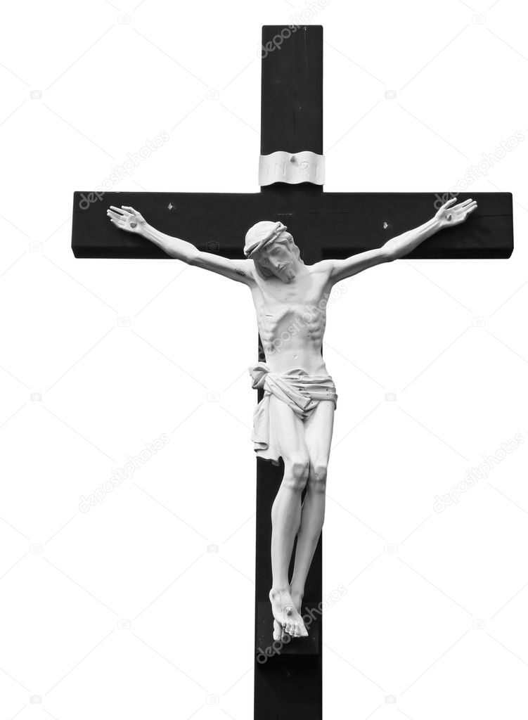 Crucifixion statuary isolated on white