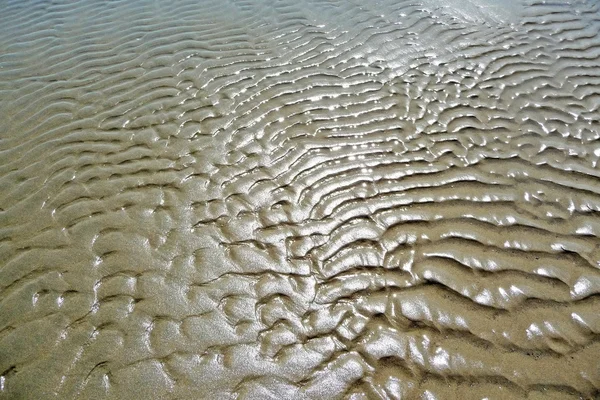 Ondulações abstratas de areia iluminada e molhada — Fotografia de Stock
