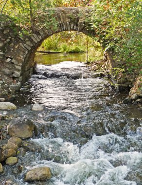 Stone arch over rushing stream clipart