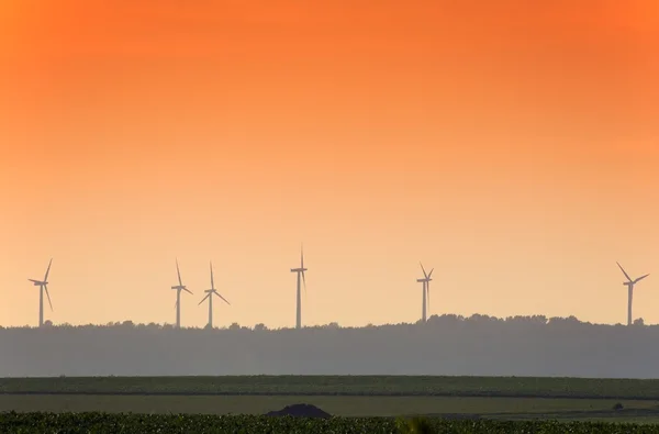 Вітрові турбіни на заході сонця — стокове фото