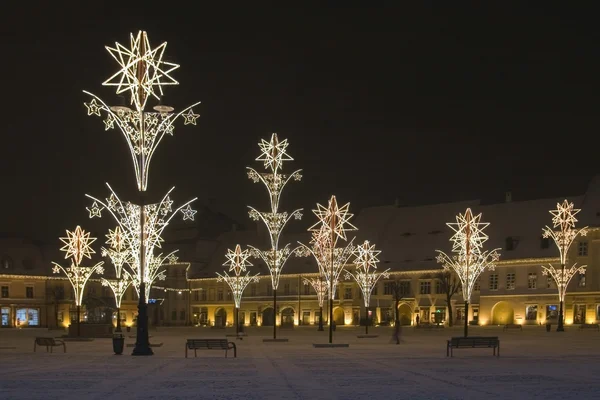 Plaza de la ciudad principal por Navidad sibiu — Foto de Stock