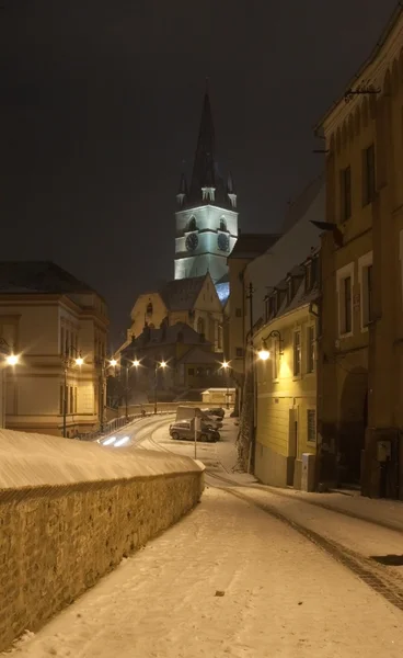 Catedral igreja de Sibiu à noite — Fotografia de Stock