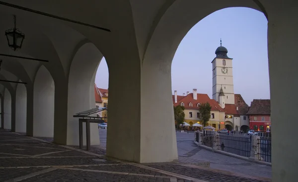 Plaza principal del pueblo de Sibiu — Foto de Stock
