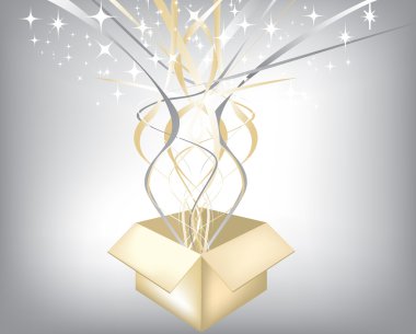 Exploding gift with silver and gold herats and s clipart