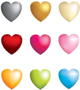 Set of 9 3d icon hearts clipart