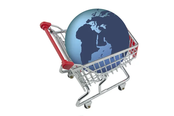 Shopping trolley with earth isolated — Stock Photo, Image