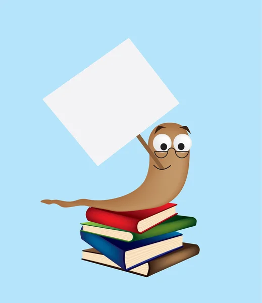 Bücherwurm mit Schild — Stockfoto