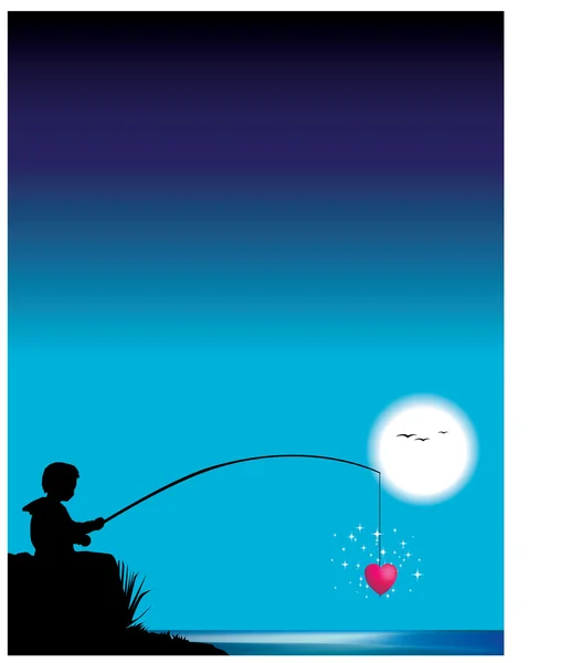 Мальчик рыбачит на сердце — стоковое фото