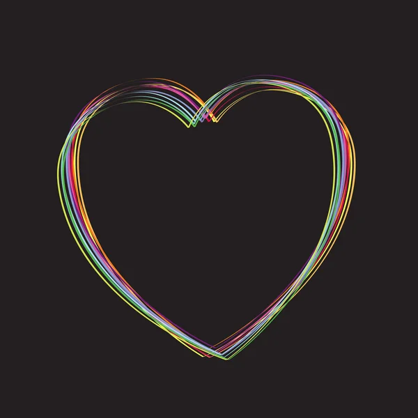 Kolorowe linie tworzące serca na czarnym tle — Zdjęcie stockowe