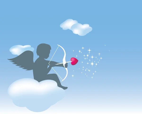 Cupido sentado em uma nuvem com seu arco e — Fotografia de Stock