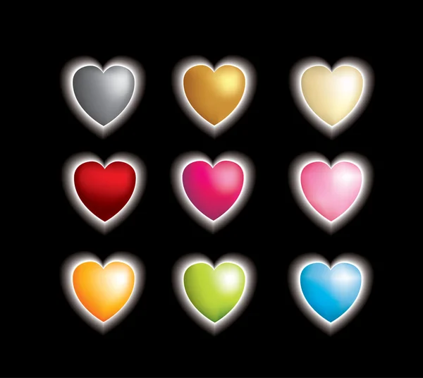 Conjunto de 9 corações 3d com um brilho afetar — Fotografia de Stock
