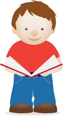 Child standing reading book clipart