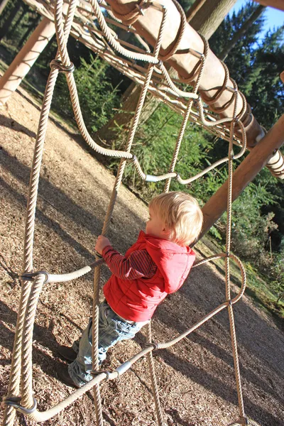 Little boy on rope frame — Stock Photo, Image
